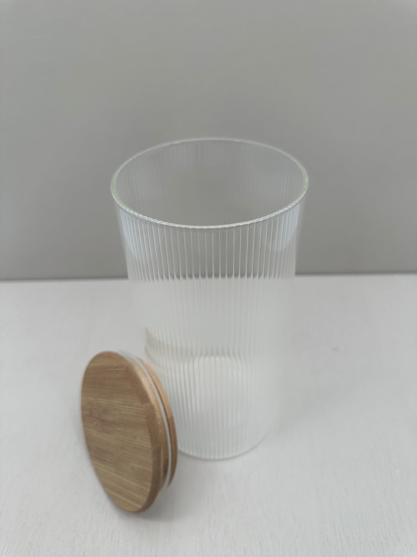 Voorraadpot ribbleglass long - bamboe deksel - 1300 ml