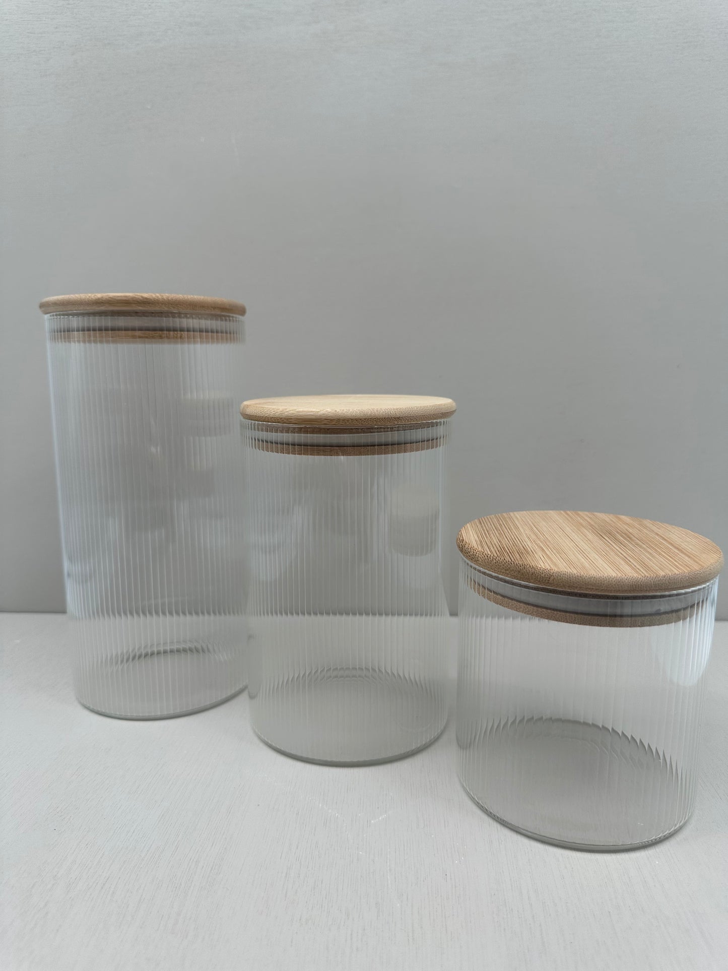 Voorraadpot ribbleglass long - bamboe deksel - 1300 ml