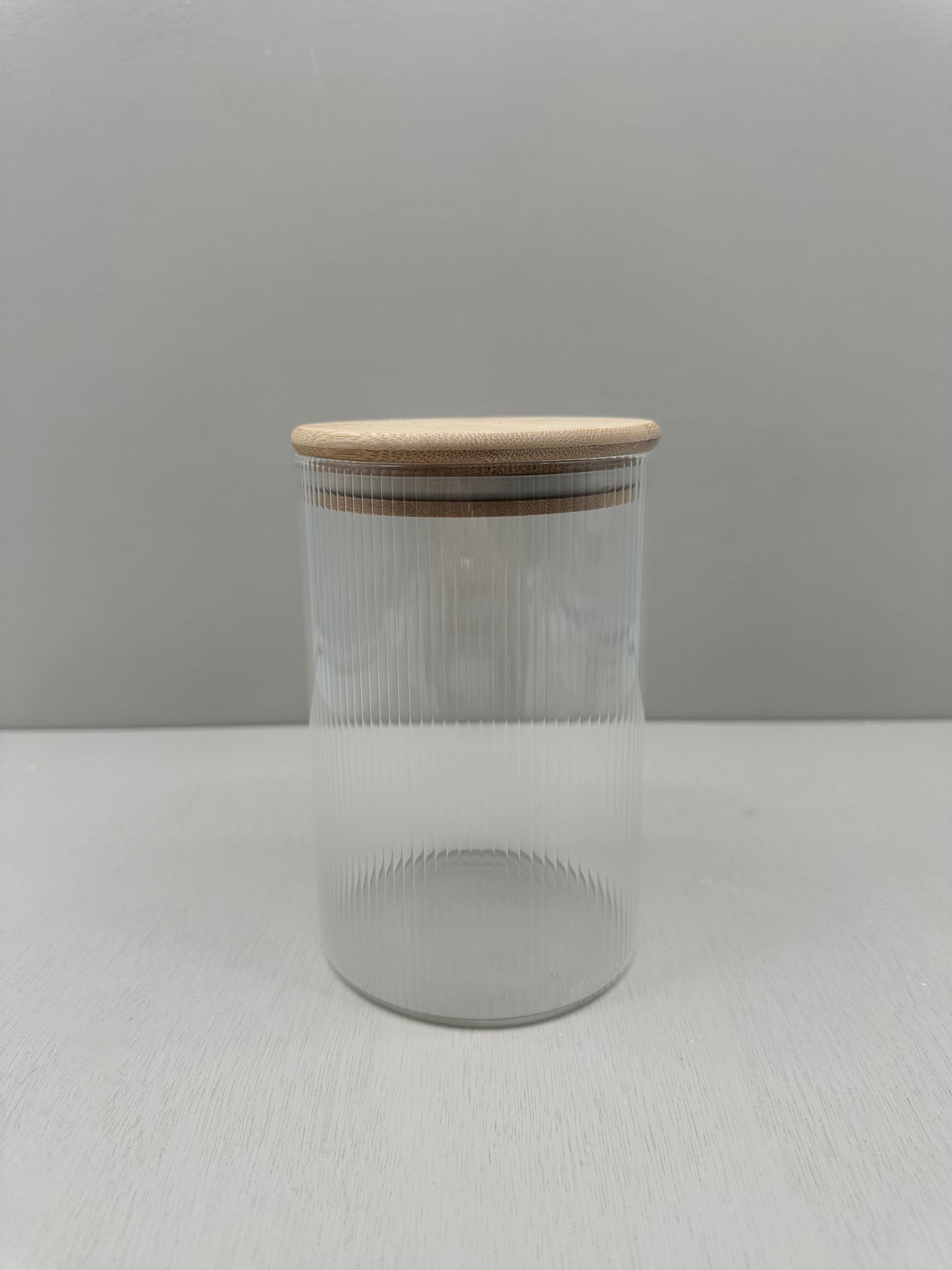 Voorraadpot ribbleglass middle - bamboe deksel - 970 ml