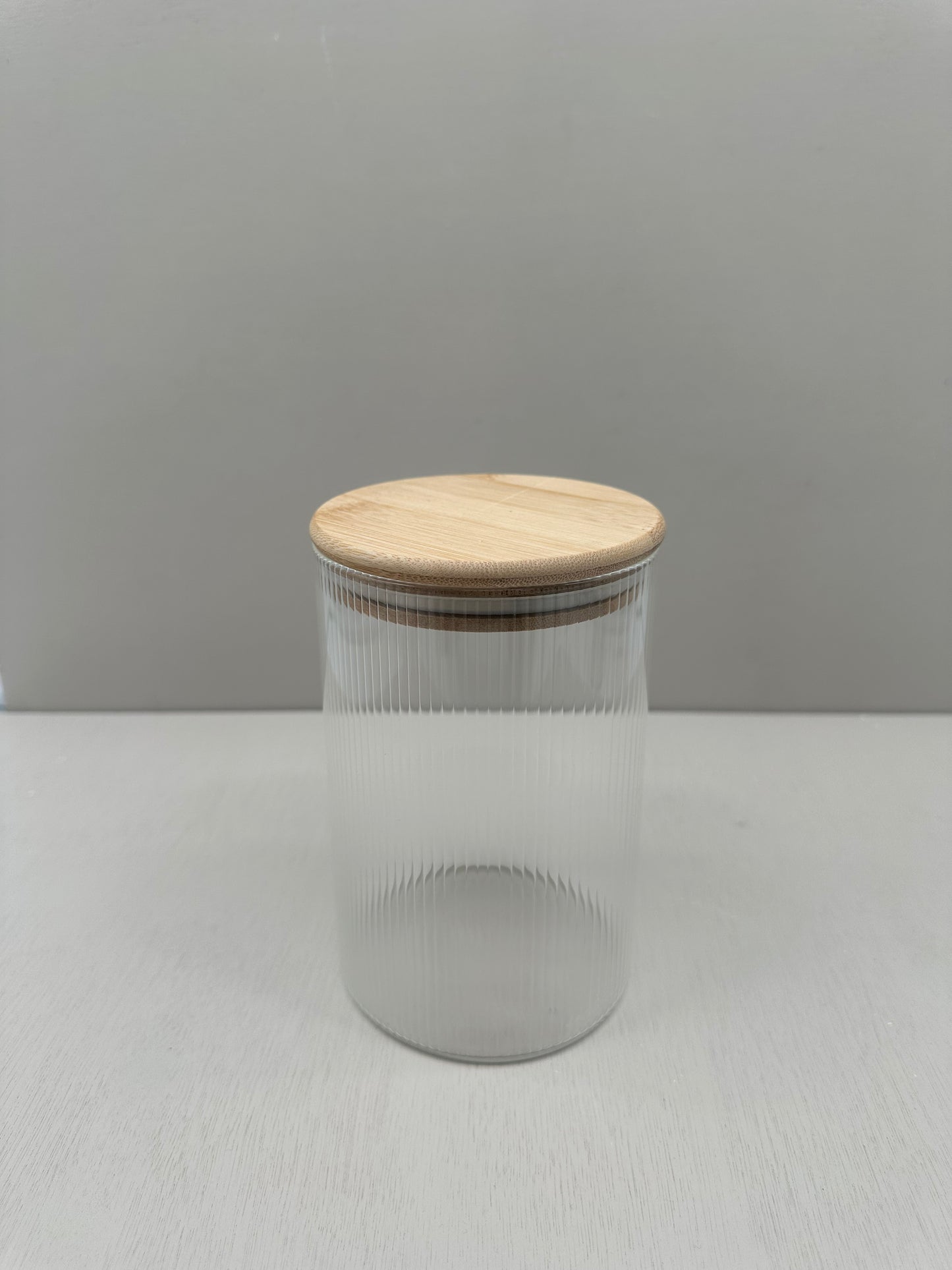 Voorraadpot ribbleglass middle - bamboe deksel - 970 ml