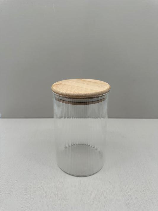 Voorraadpot ribbleglass middle - bamboe deksel - 970 ml