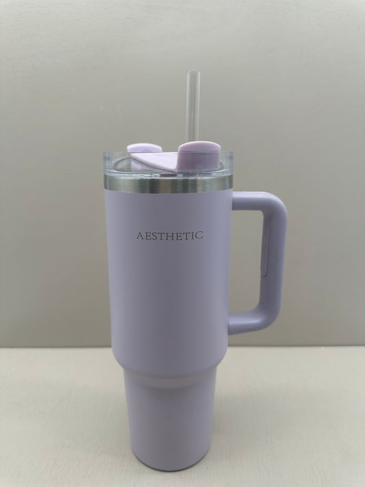 Aesthetic mauve Thermobeker met Handvat en Rietje”