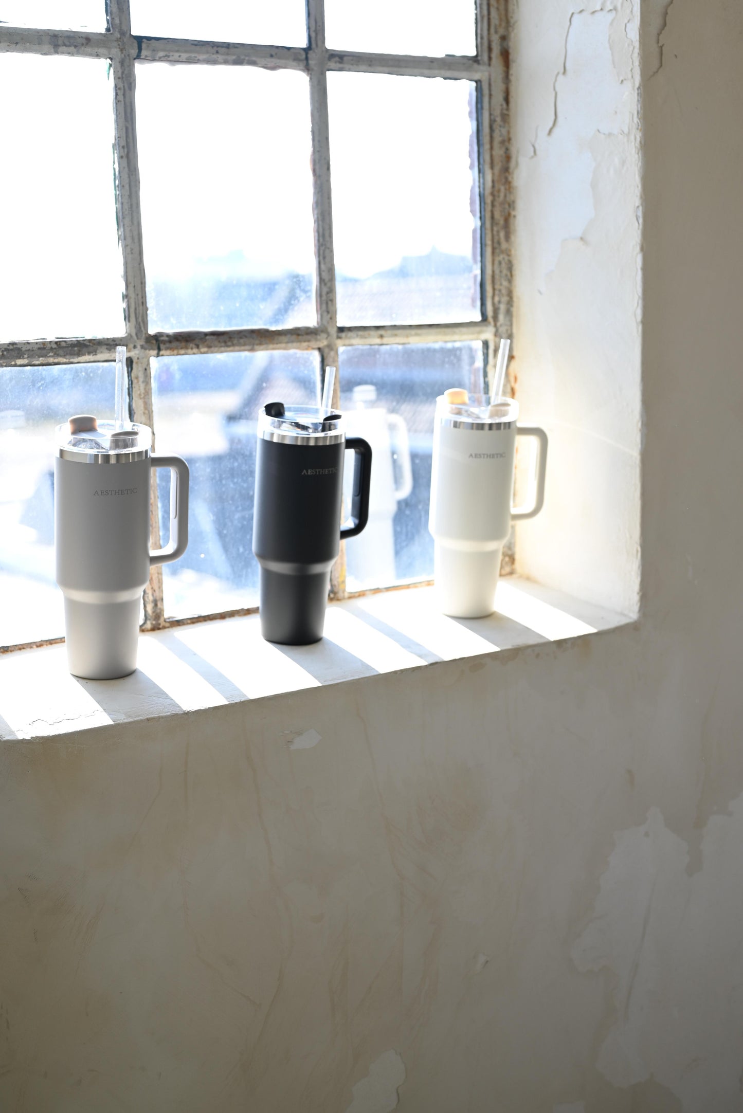 Aesthetic black Thermobeker met Handvat en Rietje”