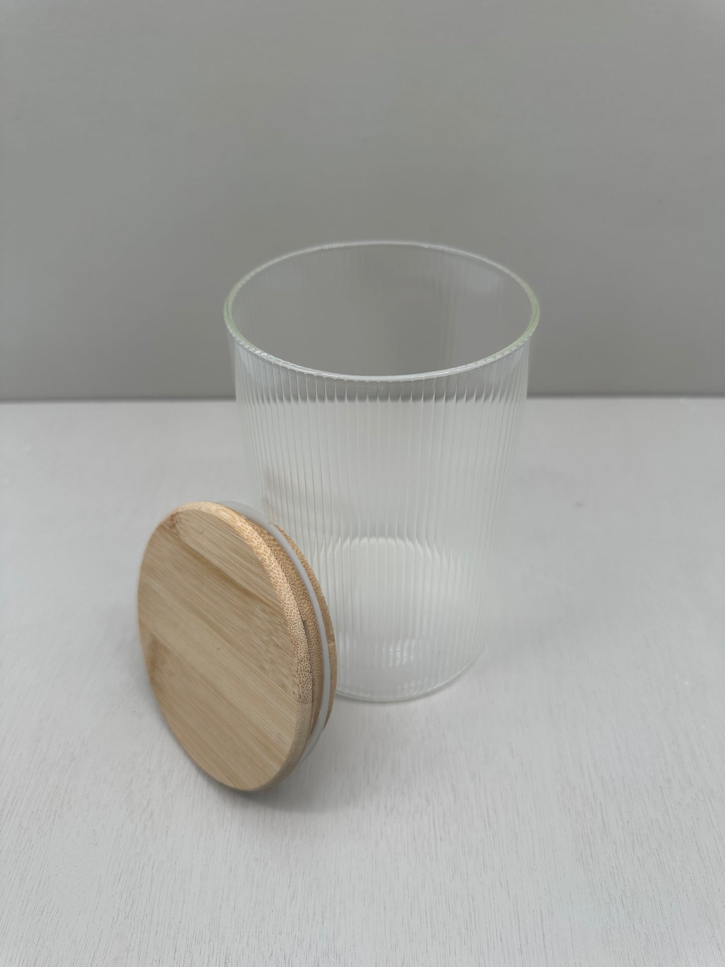 Voorraadpot ribbleglass middle - bamboe deksel - 970 ml