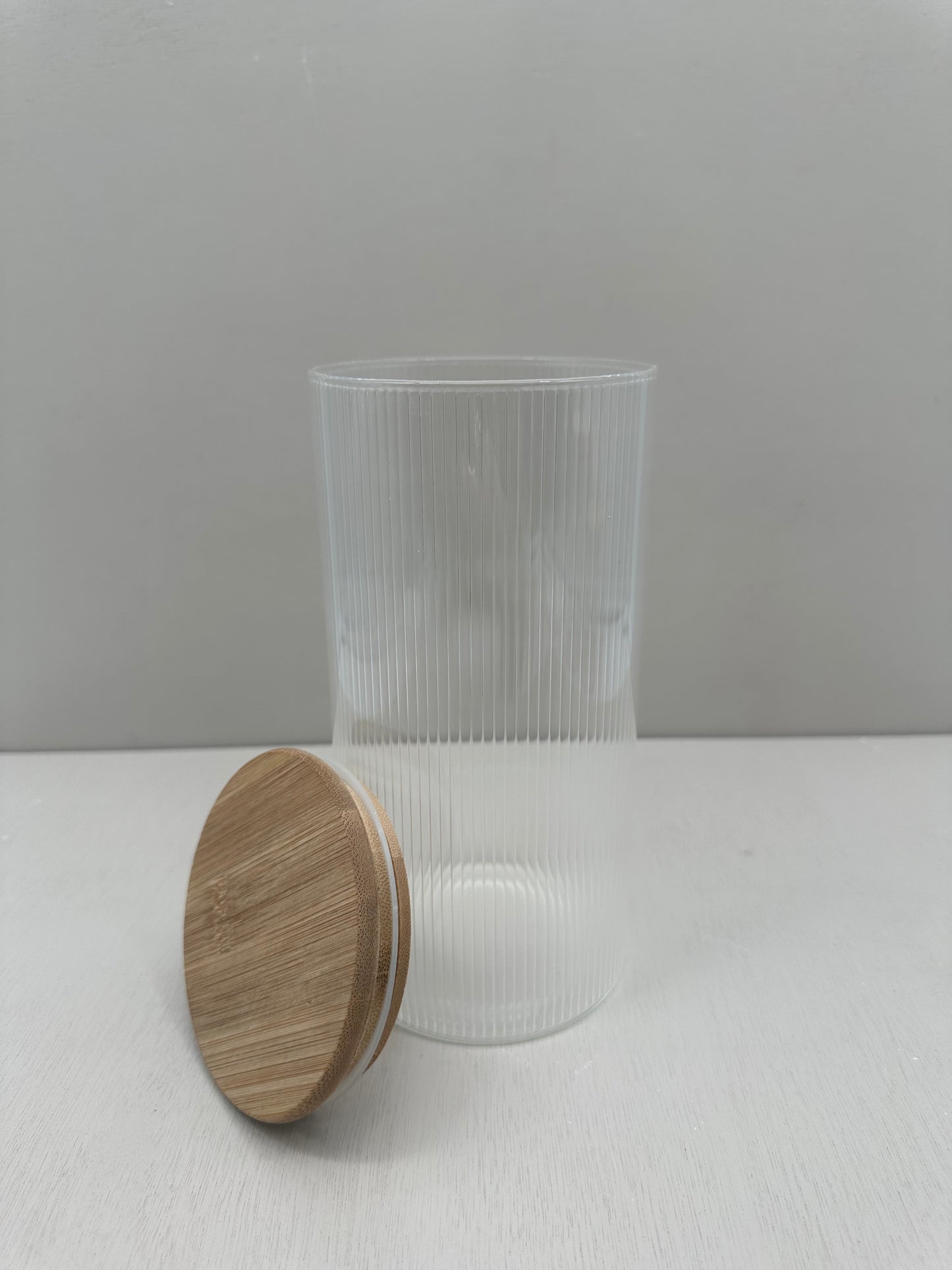 Voorraadpot ribbleglass long - bamboe deksel - 1300 ml