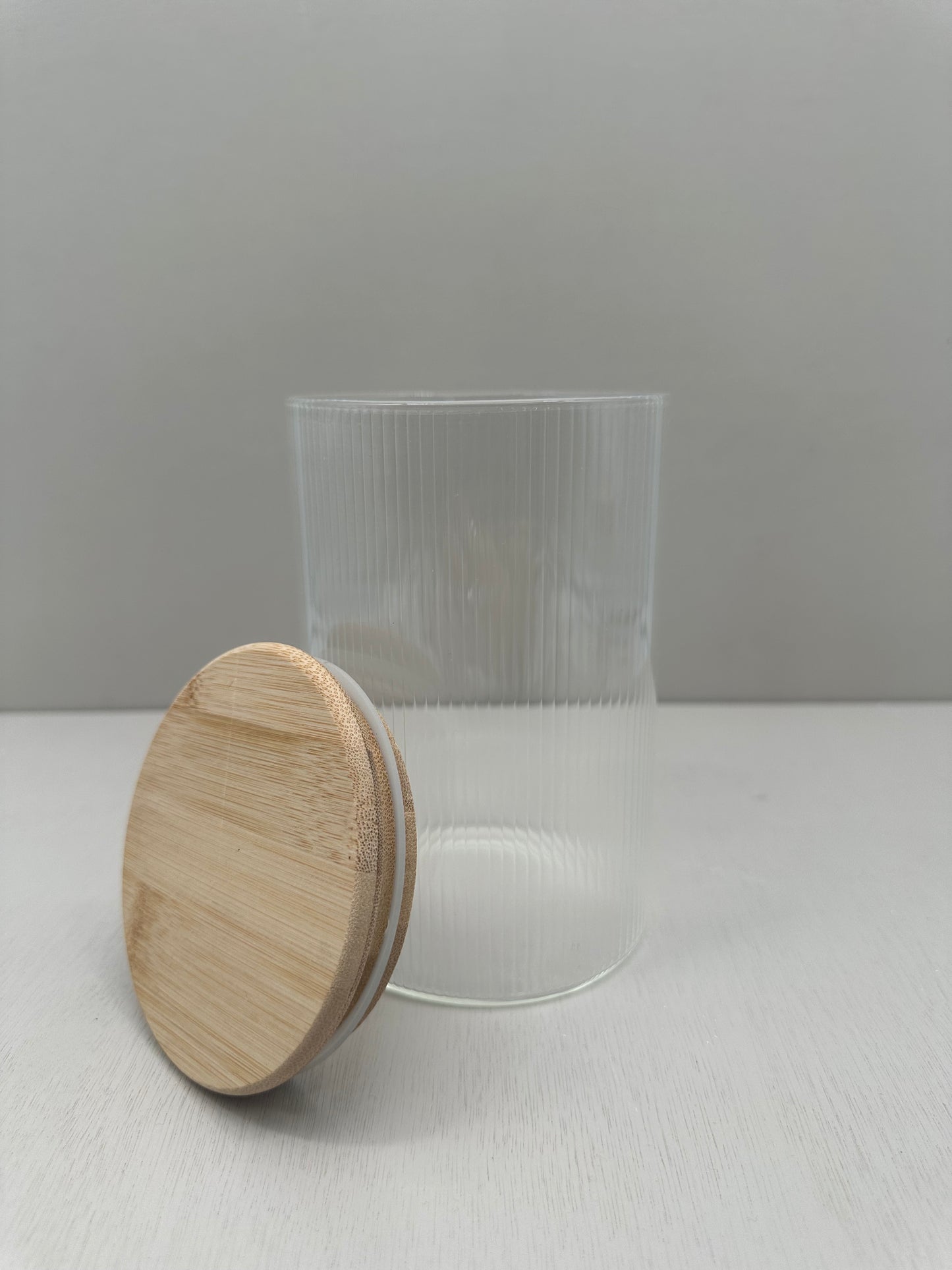 Voorraadpot ribbleglass middle - bamboe deksel - 970 ml