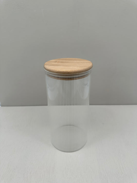 Voorraadpot ribbleglass long - bamboe deksel - 1300 ml