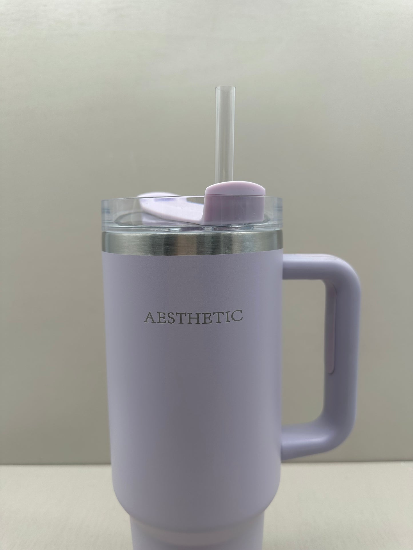 Aesthetic mauve Thermobeker met Handvat en Rietje”