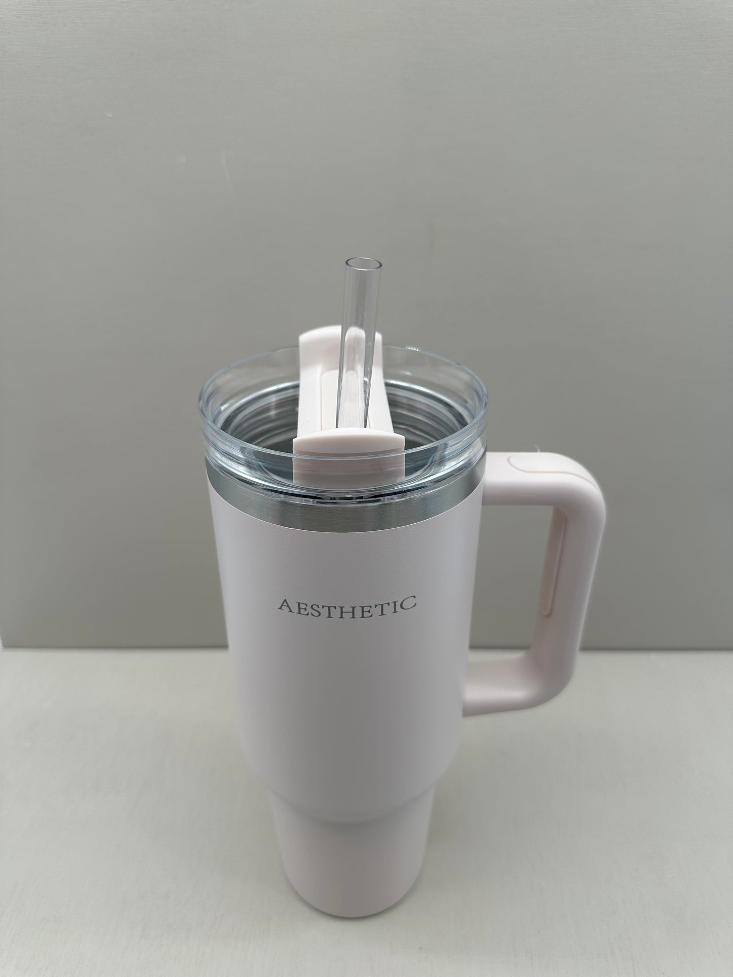 Aesthetic baby pink Thermobeker met Handvat en Rietje