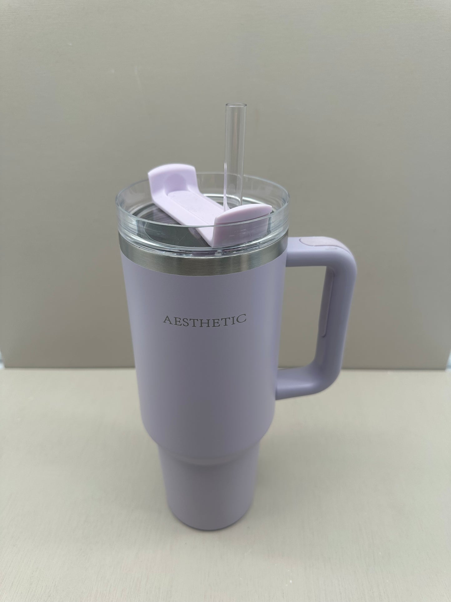 Aesthetic mauve Thermobeker met Handvat en Rietje”