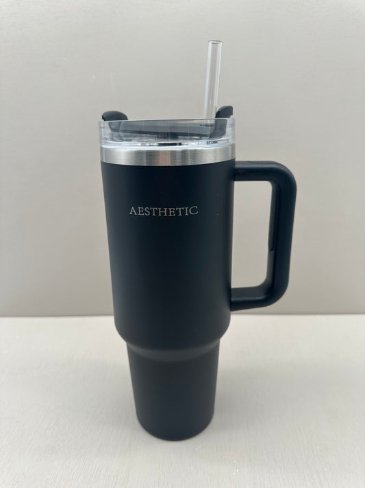 Aesthetic black Thermobeker met Handvat en Rietje”