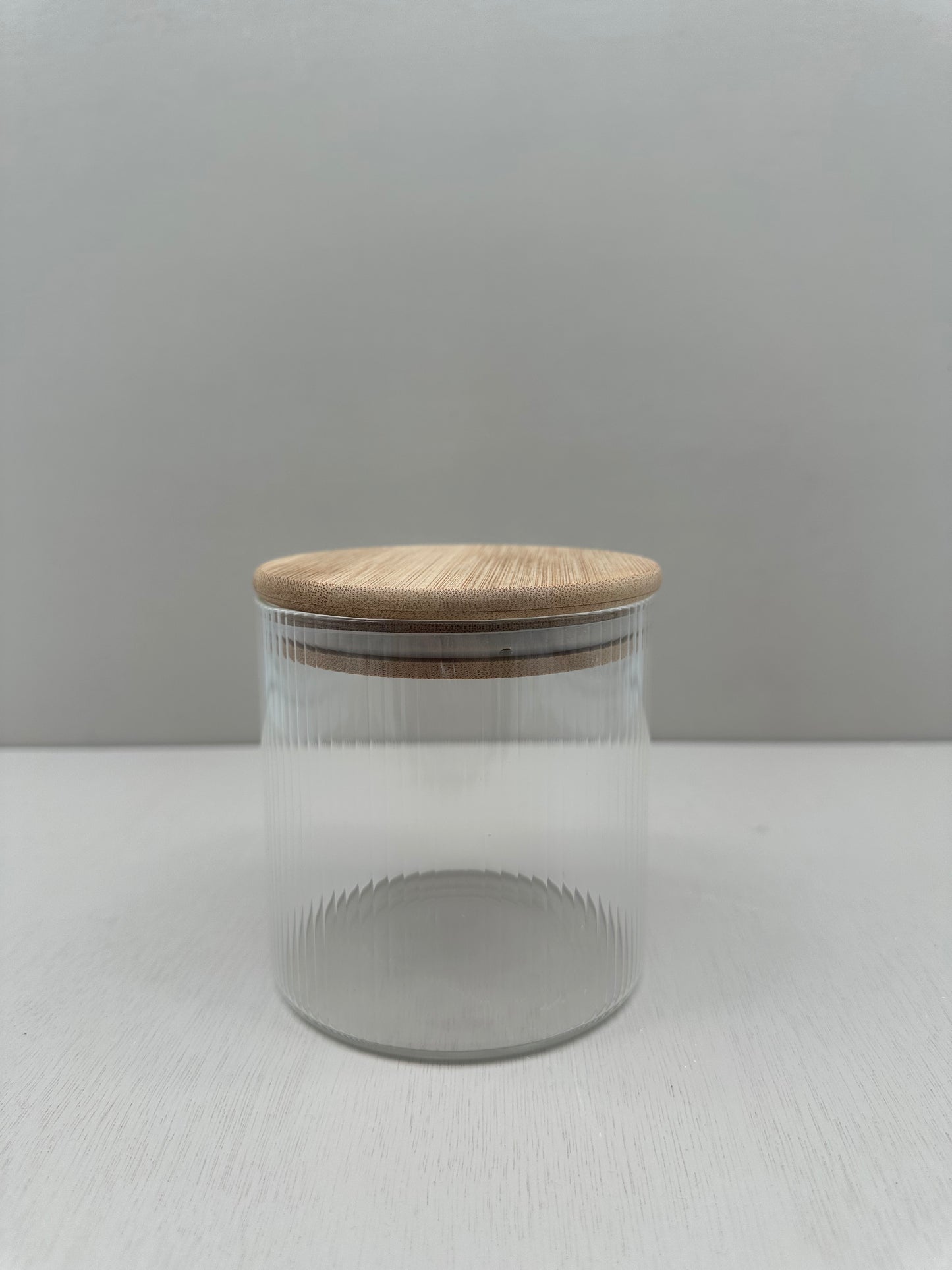 Voorraadpot ribbleglass short - bamboe deksel - 600ml