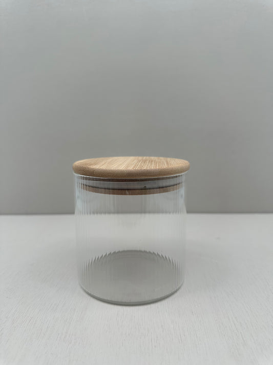 Voorraadpot ribbleglass short - bamboe deksel - 600ml